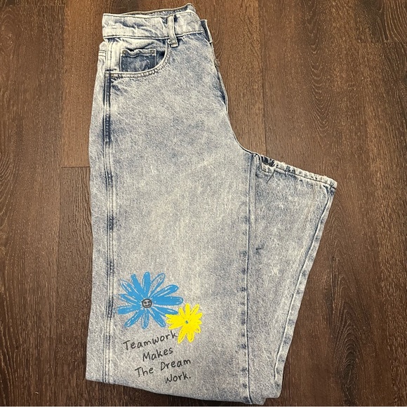 PacSun Womens Baggy Blue Jeans Painted Wide Leg Medium Wash Size 26 - Picture 2 of 16